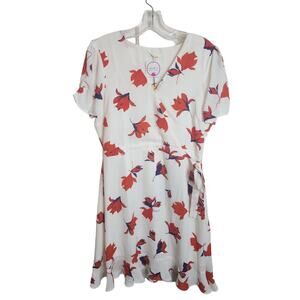 Gilli Ivory Floral Faux Wrap Dress, NWT, Large